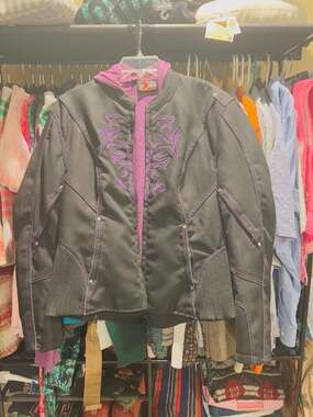 NexGen Women's Black and Purple Mesh Motorcycle Jacket with Removable Hoodie